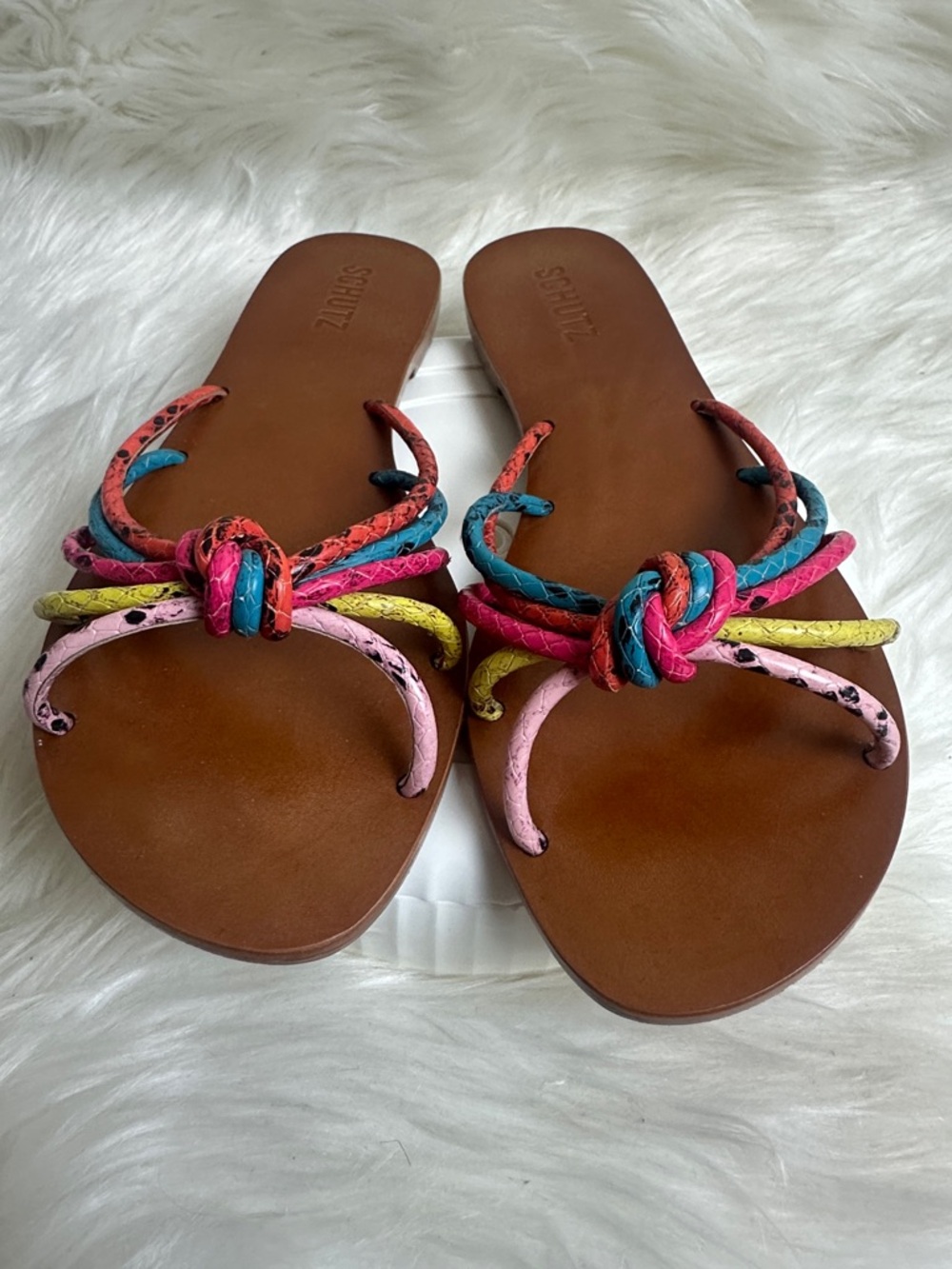 SCHUTZ Multicolor Braided Knot Leather Slide Sandals